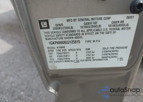 2002 GMC Yukon Xl 1500 Denali z USA, uszkodzony, nr VIN 1GKFK66U62J125815
